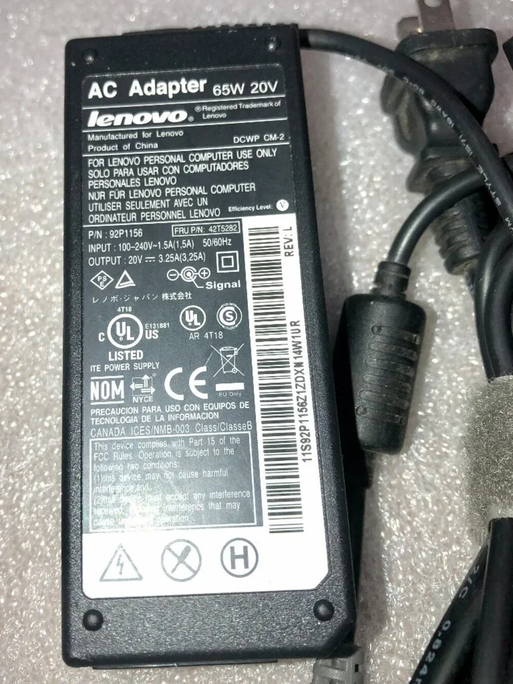 Genuine IBM/Lenovo 65W AC Adapter Charger 20V 3.25A 92P1156 92P1157 DCWP CM-2